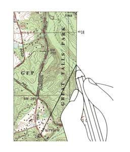 Showing a section of a topographic map and drawing a straight line from 
the point to the map edge